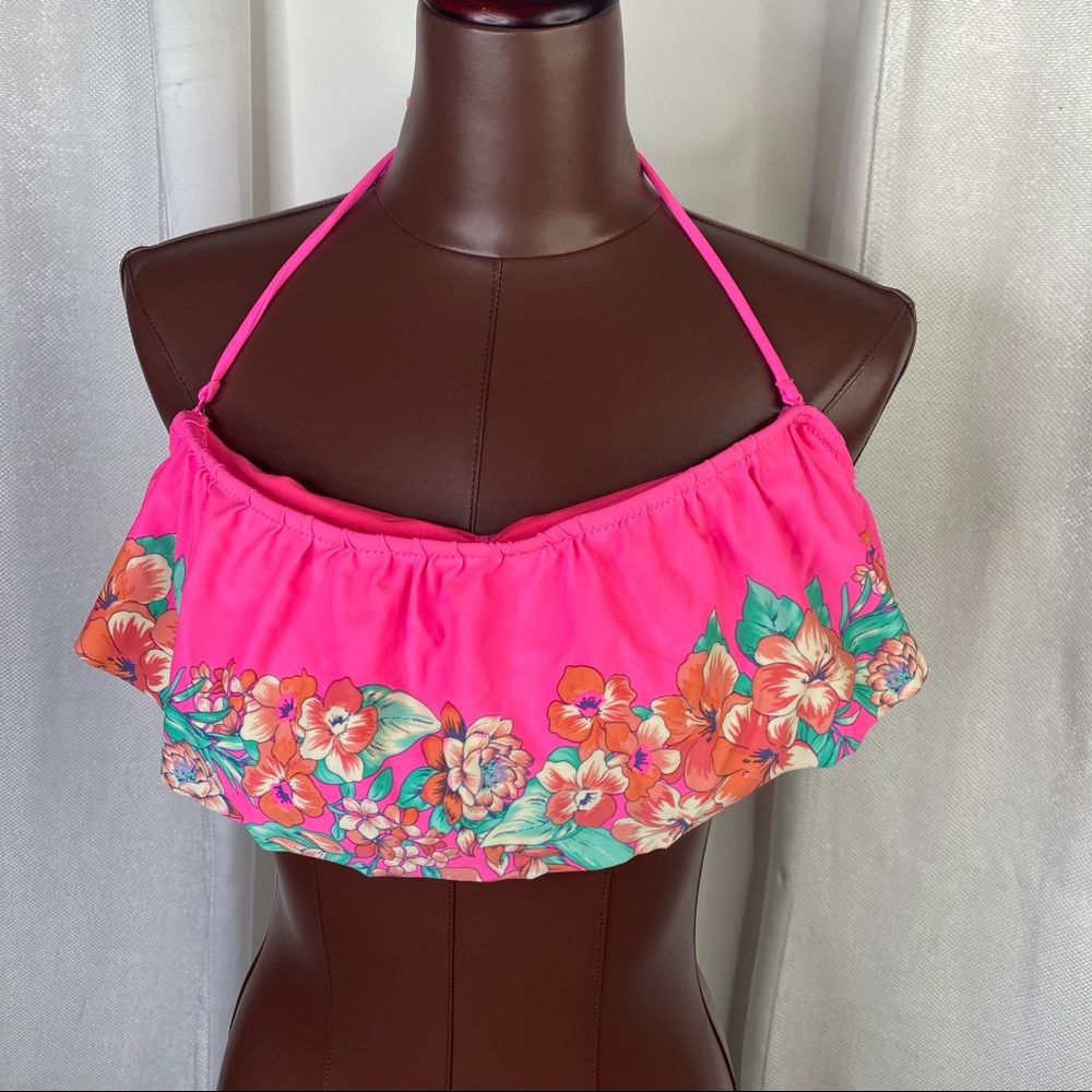 AE floral pink ruffle bikini top